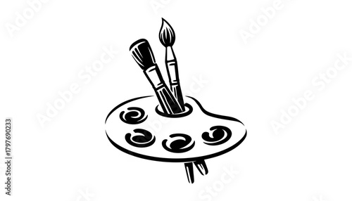 Art supplies paint brushes and palette drawing vector design
