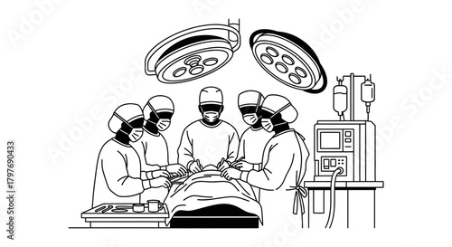 Surgical team performing operation in operating room vector