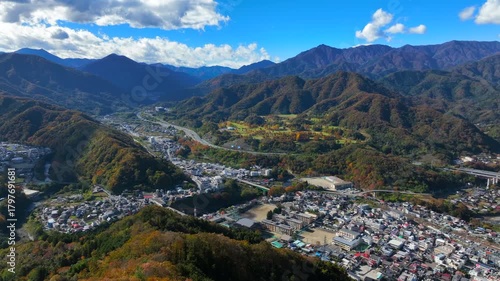 秋の山梨県大月市のパノラマ風景