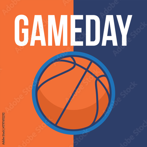 Game Day. Basketball playoff in March. Super sport party in United States. Final games of season tournament. Professional team championship. Ball for basketball. Sport poster. Vector