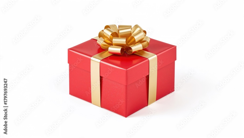 Obraz premium Red gift box with a golden bow, ideal for seasonal celebrations