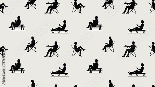 Enjoying leisure time silhouettes pattern for summer vibes and relaxation themed designs, perfect for a calm, carefree lifestyle visual