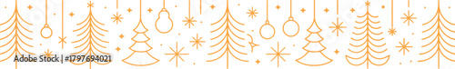Orange Christmas trees and ornaments border pattern