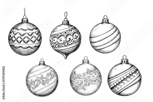 Vintage Christmas ornaments in various designs and patterns  