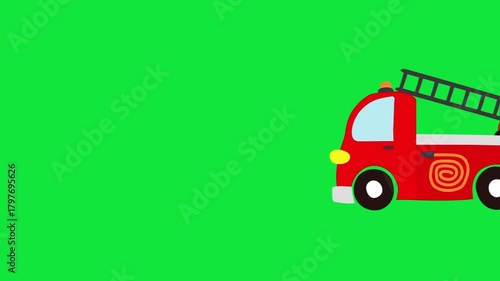 fire truck 2d animation kids drawing green screen video footage 