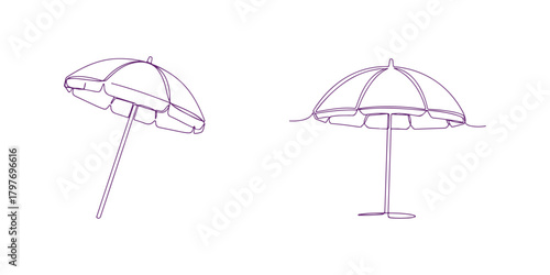 beach umbrella, summer holiday parasol, a continuous line drawing, sunshade gear, summertime one line art, line art, black line vector illustration, editable stroke
