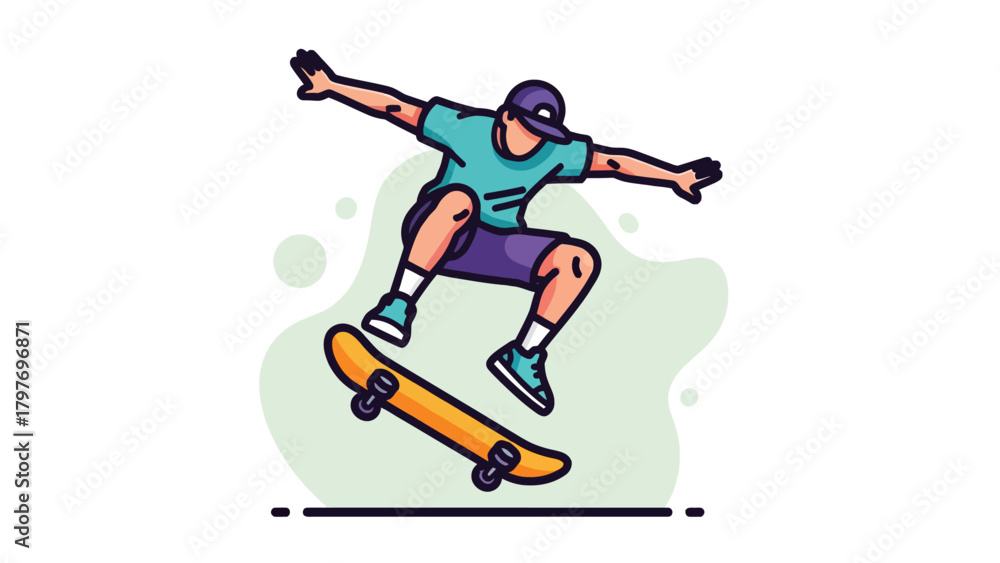 Obraz premium Dynamic Skateboarder Performing an Ollie Trick in Mid-Air.