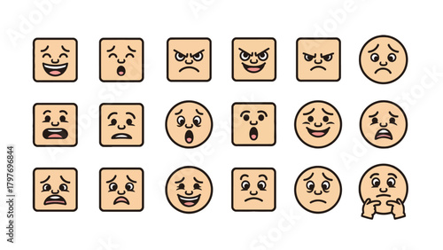 Collection of various emoji faces expressing different emotions and feelings.