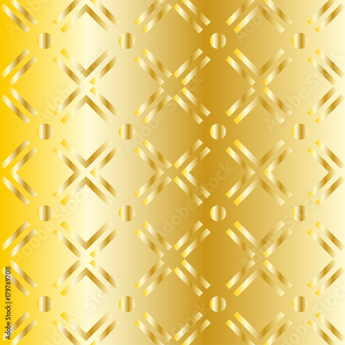 luxurious seamless pattern featuring a shiny gold metallic geometric lattice design with intersecting bands and circular accents creating a rich diamond grid effect vector illustration
