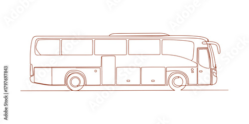 A continuous single line drawing of a tourist bus. A simple vector illustration of a travel bus in line art style.

