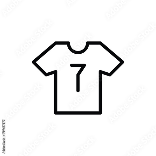 Simple Line Art Icon of a Soccer Jersey with Number Seven. Soccer and Sport Line Icon. Isolated Vector Clip Art.