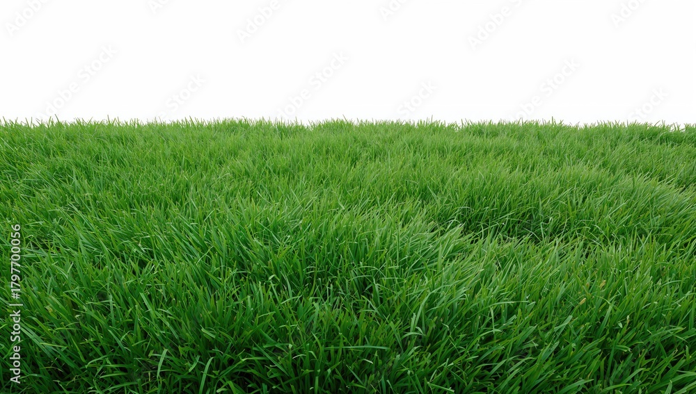 Obraz premium Green grass field on a white backdrop, ideal for editorial header background