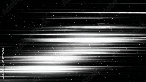 Abstract horizontal light streaks and particles on a dark background, motion blur effect Vector, illustration.