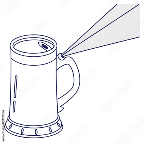 Line Art Illustration of a Beer Mug with Spraying Liquid stein drink