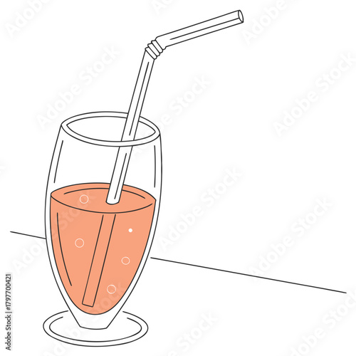 Glass of Orange Juice with Straw on White Background vector illustration