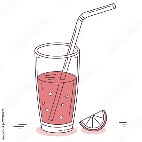 Glass of Pink Drink with Straw and Citrus Slice vector juice