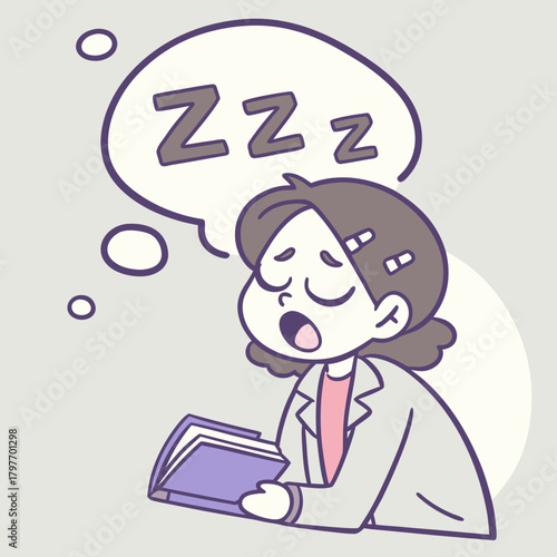 Woman Falling Asleep While Reading a Book vector illustration