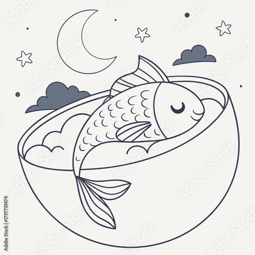 Sleeping Fish in a Bowl Under the Night Sky water