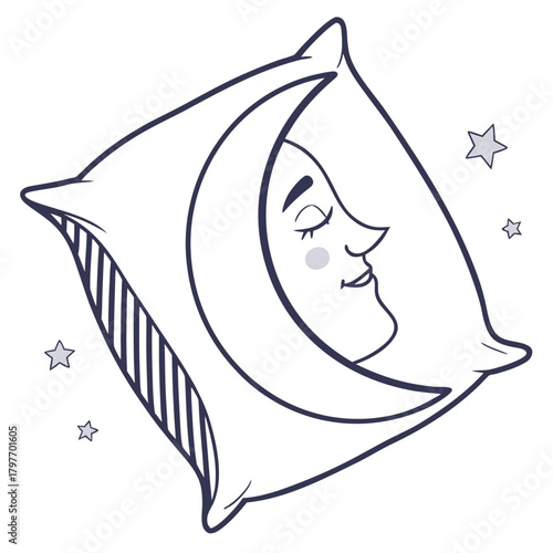 Pillow With Sleeping Moon Character And Stars face