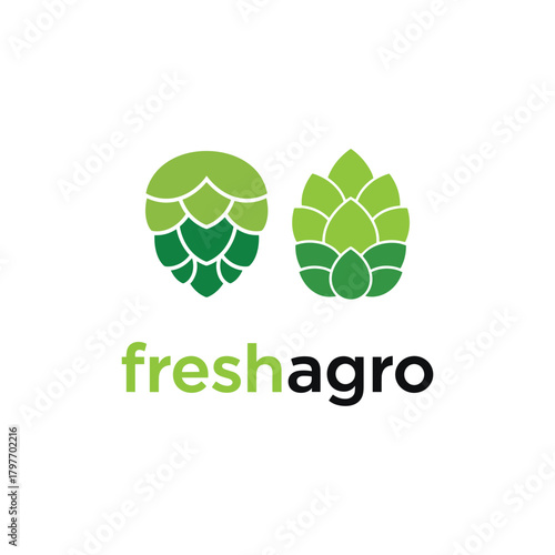 Freshagro logo, modern agricultural brand with green plant icons. Vector