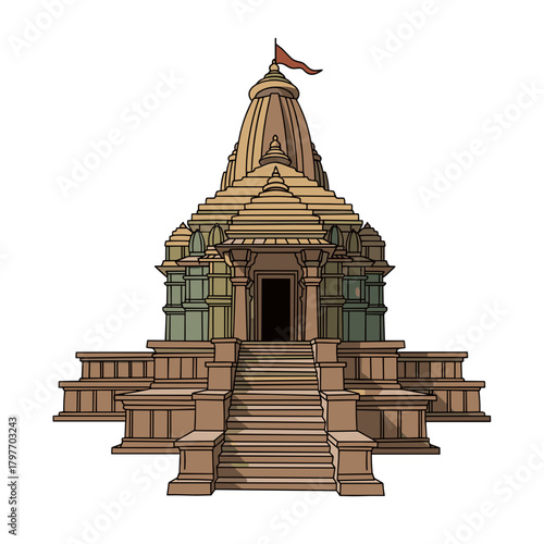 Temple with stepped entrance in traditional style representing Ganga Sagar Mela  
