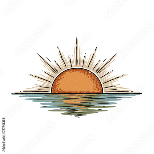 Sunrise reflected in calm water with a peaceful vibe concept of Ganga Sagar Mela  