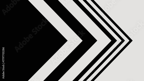 Abstract geometric black and white arrow pattern pointing right, dynamic striped graphic design background texture element.