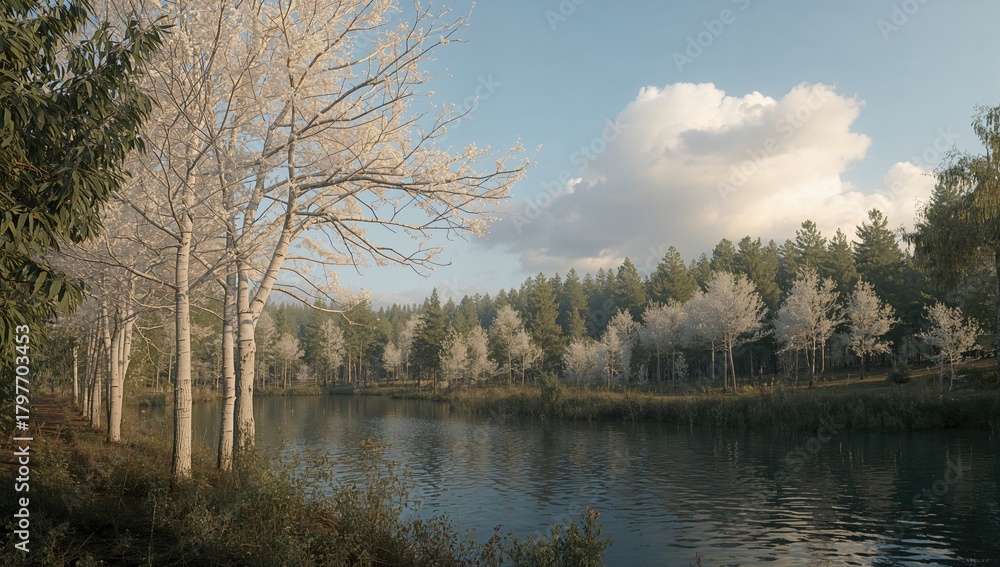 Obraz premium Snow-covered trees in a forest setting, highlighting seasonal change
