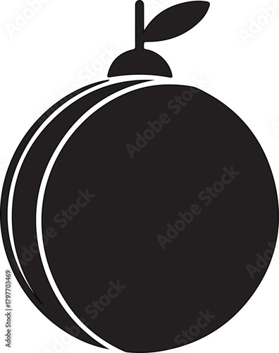 Orange fruit vector icon with a stem and single leaf representing healthy eating and fresh produce
