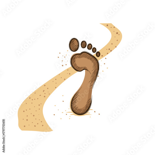 Single footprint on sandy path representing the journey of Ganga Sagar Mela  