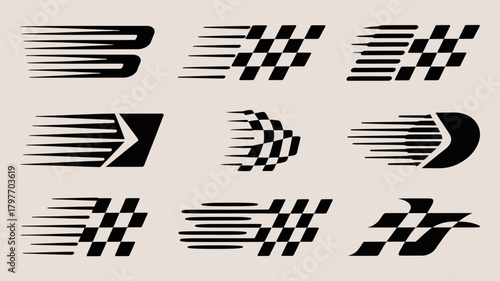 Dynamic speed line and checkered flag graphic elements for racing, motion, and fast-paced design concepts and logos.