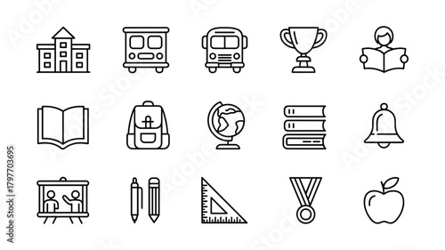 Collection of school and education outline icons line art
