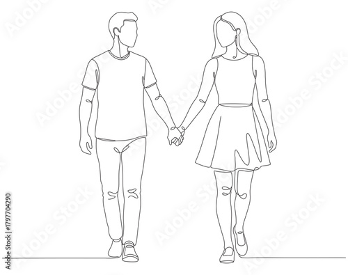 Lovers holding hands drawn in single line hand drawing art.