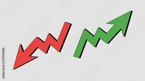 Fluctuating stock market chart arrows illustrating financial trends, economic indicators, business growth, decline, and volatile investment performance