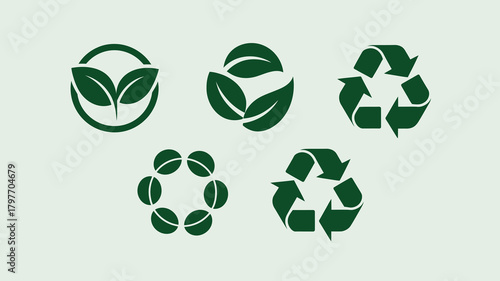 Sustainable lifestyle concept with green leaf and recycling symbols, representing nature, ecology, and environmental care.