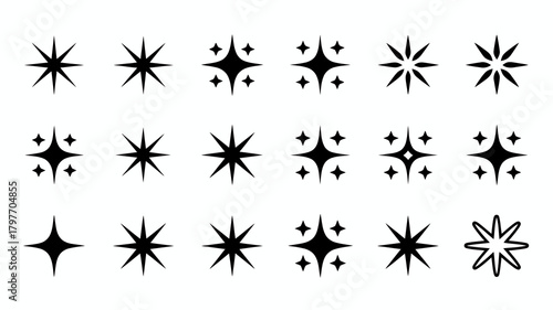 Sparkle and star icons set. versatile graphic elements for design, user interface, festive events, quality indicators.
