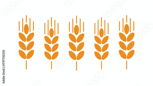 Stylized orange wheat ears illustration arranged horizontally representing agriculture, harvest, baking, and natural food.