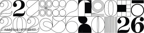 Black and white abstract numbers and shapes collage