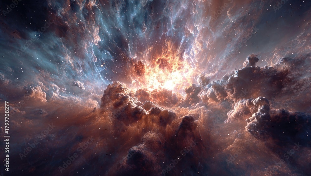 Fototapeta premium Cosmic cloud explosion. A fiery, chaotic nebula