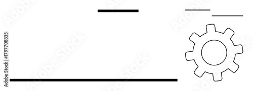 Minimal gear adjacent to bold, clean horizontal lines evokes themes thumbs up workflow, system, process optimization, and organization. Ideal for engineering, productivity, structure, planning