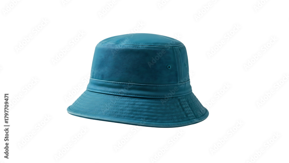 Fototapeta premium Teal blue bucket hat with textured band and stitched brim isolated on a transparent background
