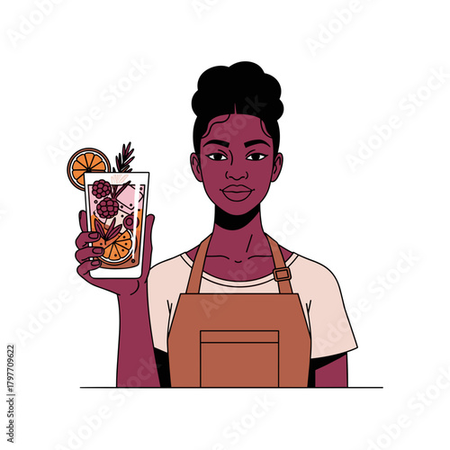 Black woman holding glass of infused probiotic drink with copy space