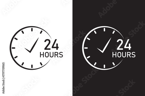 24 hour assistance icons. 24 hours 7 days in week support icons. 24 hour service icon. 24 hours icon. 24 hours order execution or delivery service icon. 24 hours icon flat style .