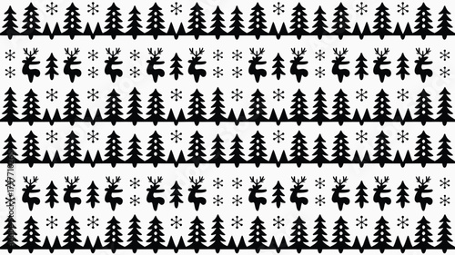 Enchanting winter pattern featuring playful reindeer, snowflakes, and Christmas trees, perfect for holiday crafts and festive designs