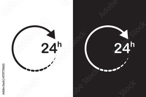 24 hour assistance icons. 24 hours 7 days in week support icons. 24 hour service icon. 24 hours icon. 24 hours order execution or delivery service icon. 24 hours icon flat style .