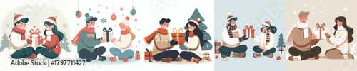 couple giving Christmas gifts