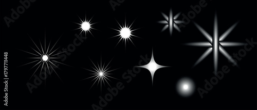 Diverse set of white light effects, sparkles, starbursts, glints