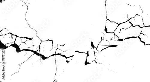 Background with cracks on the wall. Texture for overlay. Cracks isolated on a white background. 