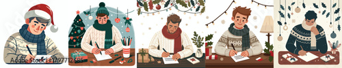 a man writing a Christmas greeting card