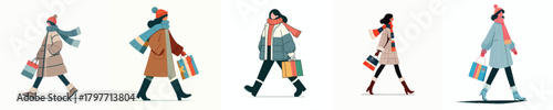 a woman walking carrying a Christmas shopping bag